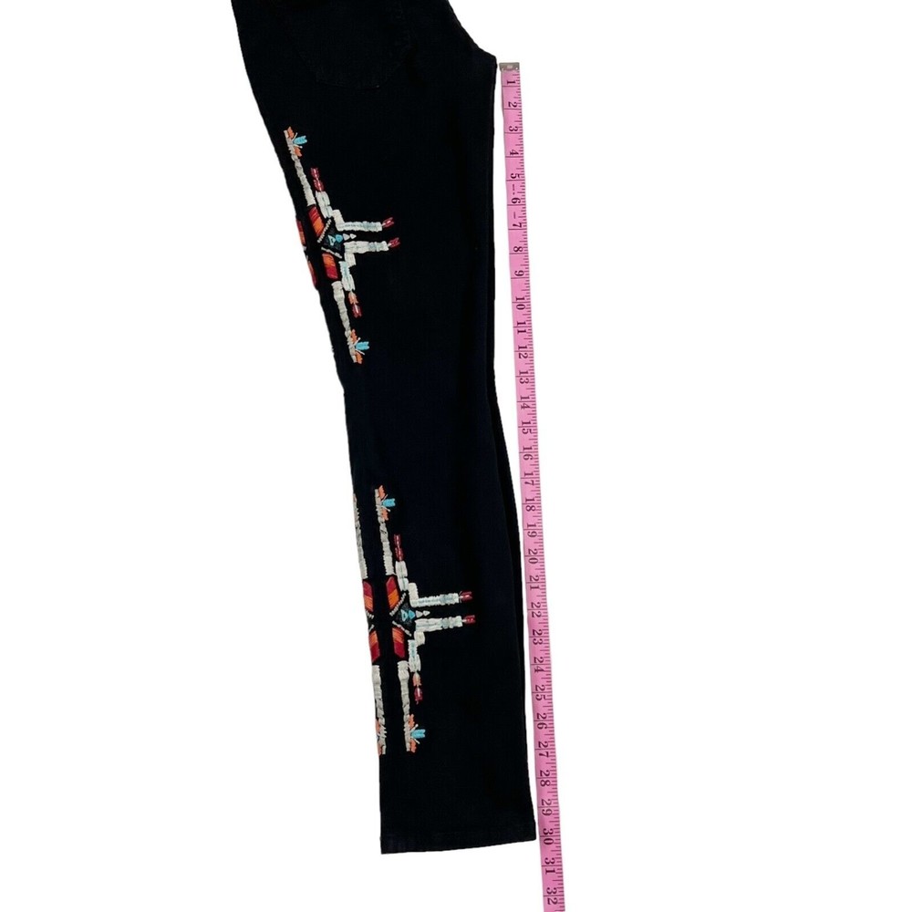 Vtg Y2K Robins Jeans Stretch Blk Denim Low Rise Chapa Embroidered Navaho Aztec - Picture 16 of 16